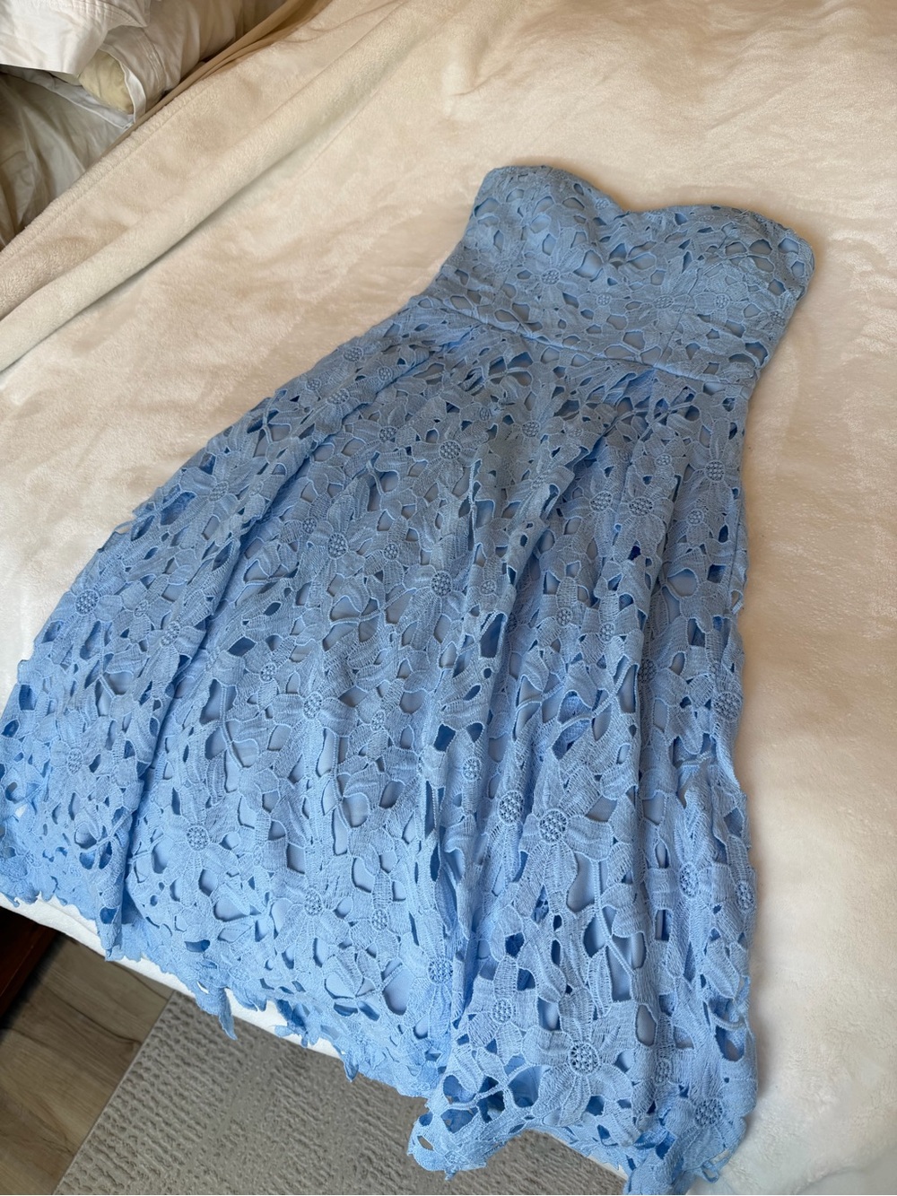 Alya Strapless Powder Blue Floral Lace Dress